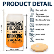 Gift For Bestie, Beach, Happy - Warning The Girls Are Drinking Again Beach - Personalized Ombre Frosted Glass Can