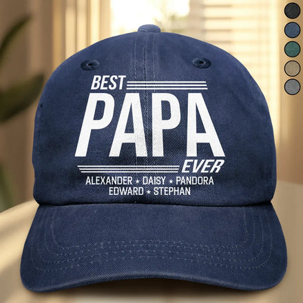 Warp Text Best Papa Ever - Personalized Vintage Washed Denim Cap