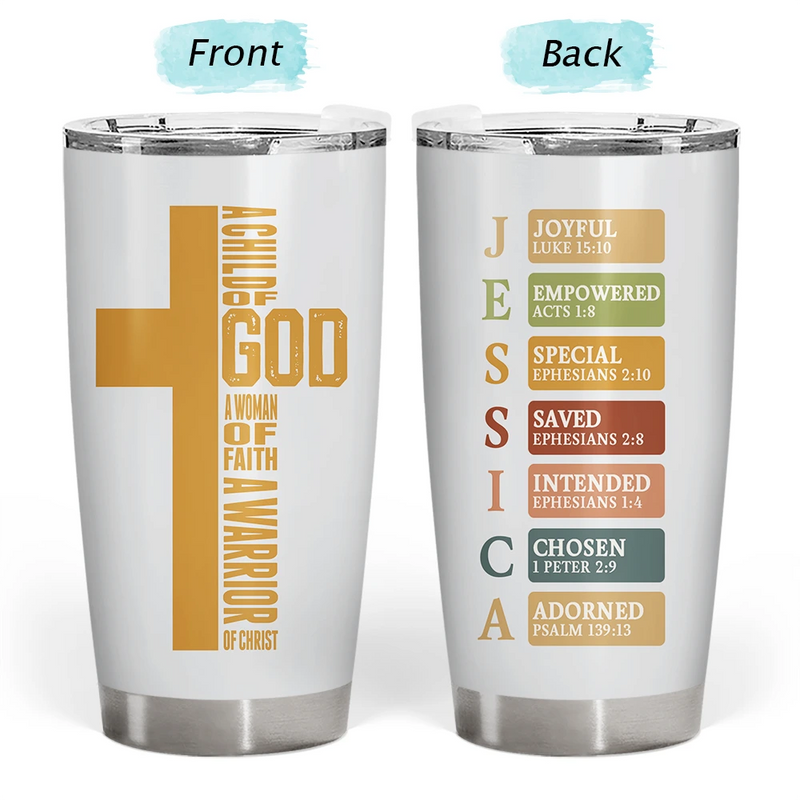 Christian,Christmas,Gift For Yourself - Warrior Of God Cross Bible Verse - Personalized Tumbler
