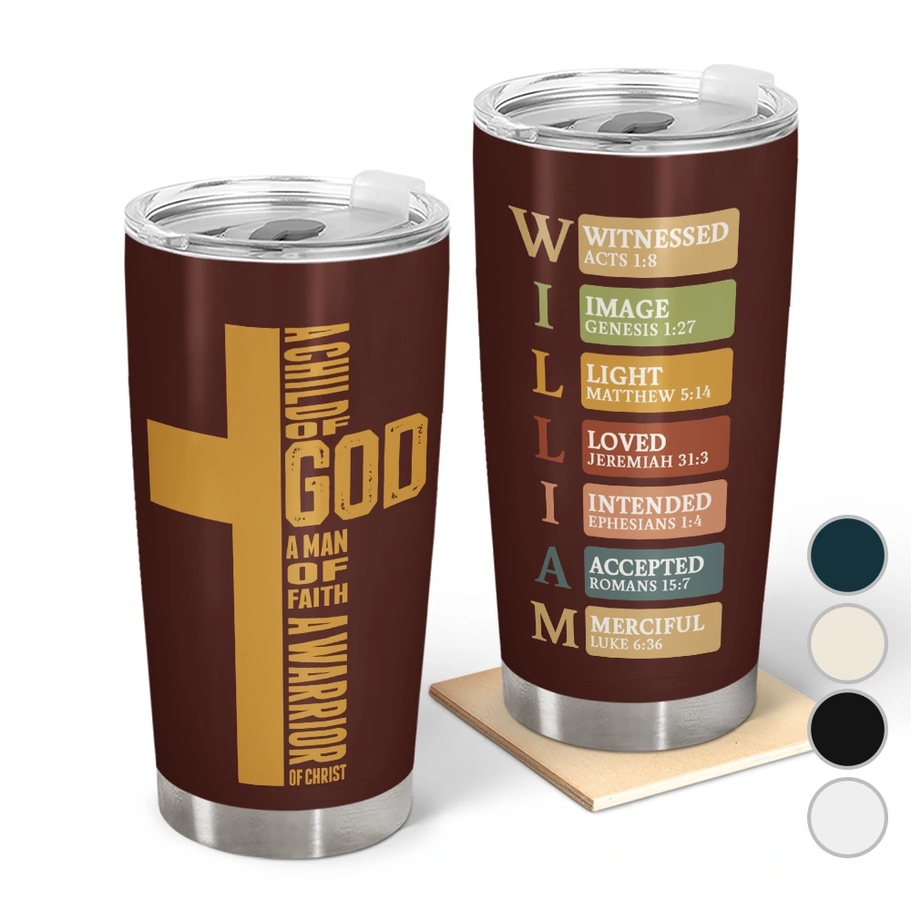 Christian,Christmas,Gift For Yourself - Warrior Of God Cross Bible Verse - Personalized Tumbler