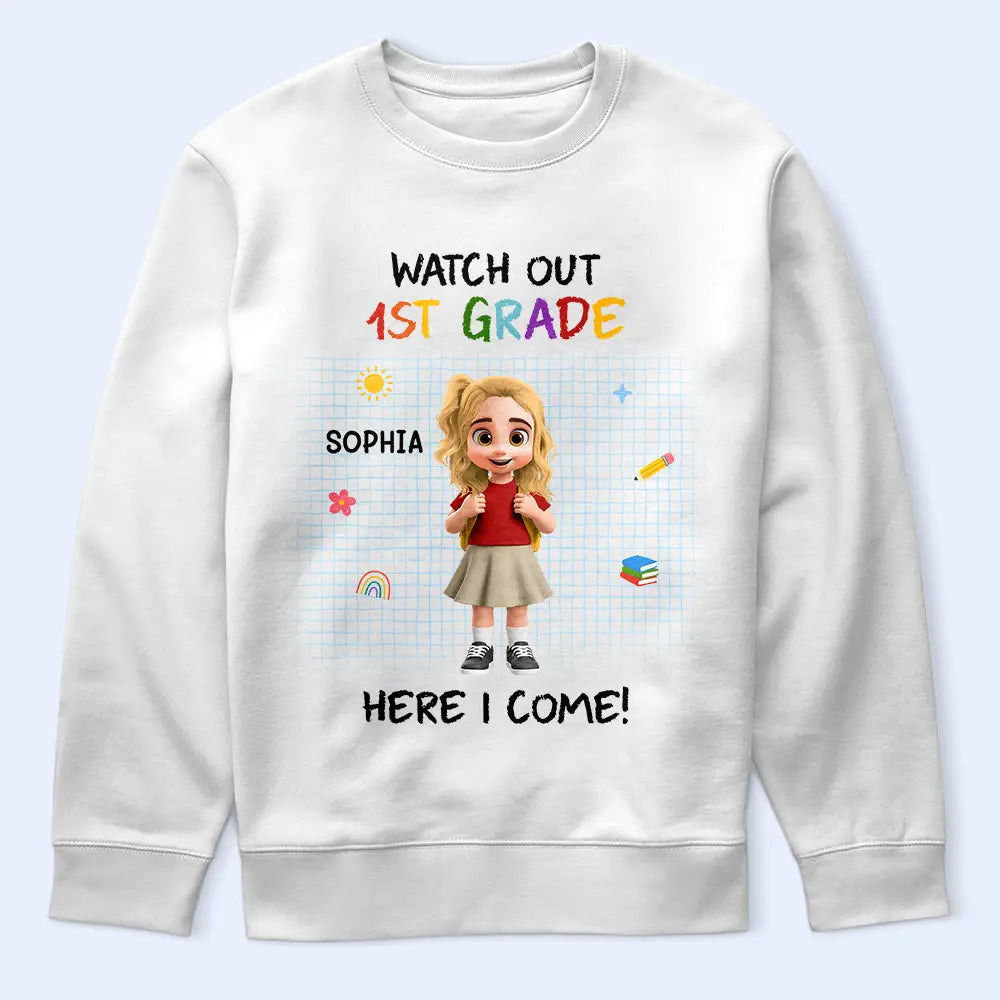 Adorable,Back To School,Gift For Kids,Vector - Watch Out Kindergarten Kid With Backpack - Personalized T Shirt