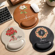 Gift For Yourself,Gift For Women,Confident,Icon - Watercolor Birth Flower Custom Name - Personalized Leather Mouse Pad