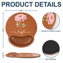Gift For Yourself,Gift For Women,Confident,Icon - Watercolor Birth Flower Custom Name - Personalized Leather Mouse Pad