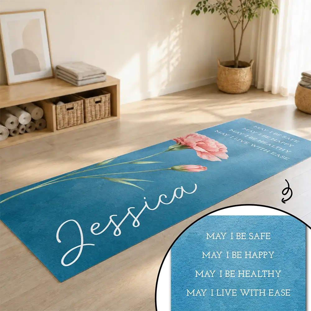 Watercolor Birth Flower With Name - Personalized Yoga Mat