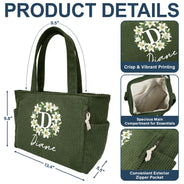 Gift For Wife,Gift For Girlfriend,Gift For Yourself,Gift For Aunt,Gift For Women,Gift For Mother,Gift For Grandma,Gift For Daughter,Gift For Sisters,Gift For Bestie,Gifts For Colleagues - Watercolor Birth Flower Wreath - Personalized Corduroy Tote Bag