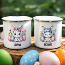 Easter, Happy, Gift For Kids, Parents - Watercolor Bunny Chicken - Personalized Enamel Mug