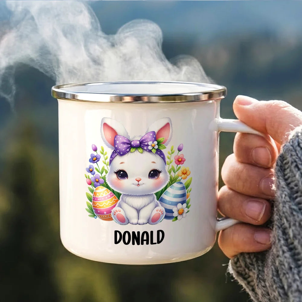 Easter, Happy, Gift For Kids, Parents - Watercolor Bunny Chicken - Personalized Enamel Mug