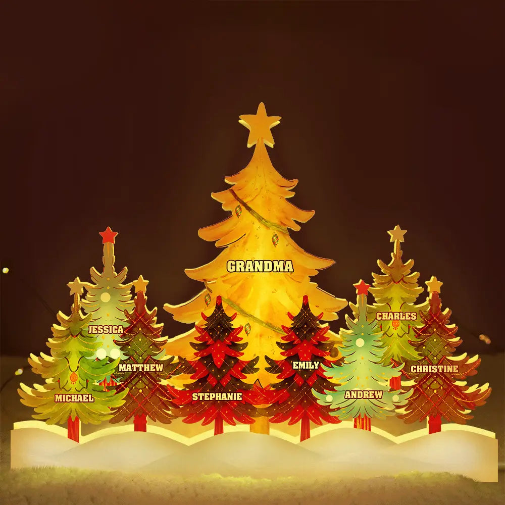 Gift For Grandma,Gift For Grandparents,Christmas,Love - Watercolor Christmas Tree - Personalized Custom Shaped Light Box