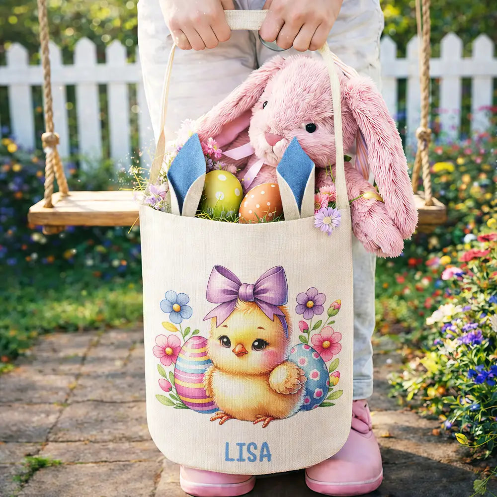 Gift For Kids,Grandpa,Grandkids,Grandma,Gift For Grandkids,Easter - Watercolor Easter Bunny With Name - Personalized Bunny Ears Bucket Bag