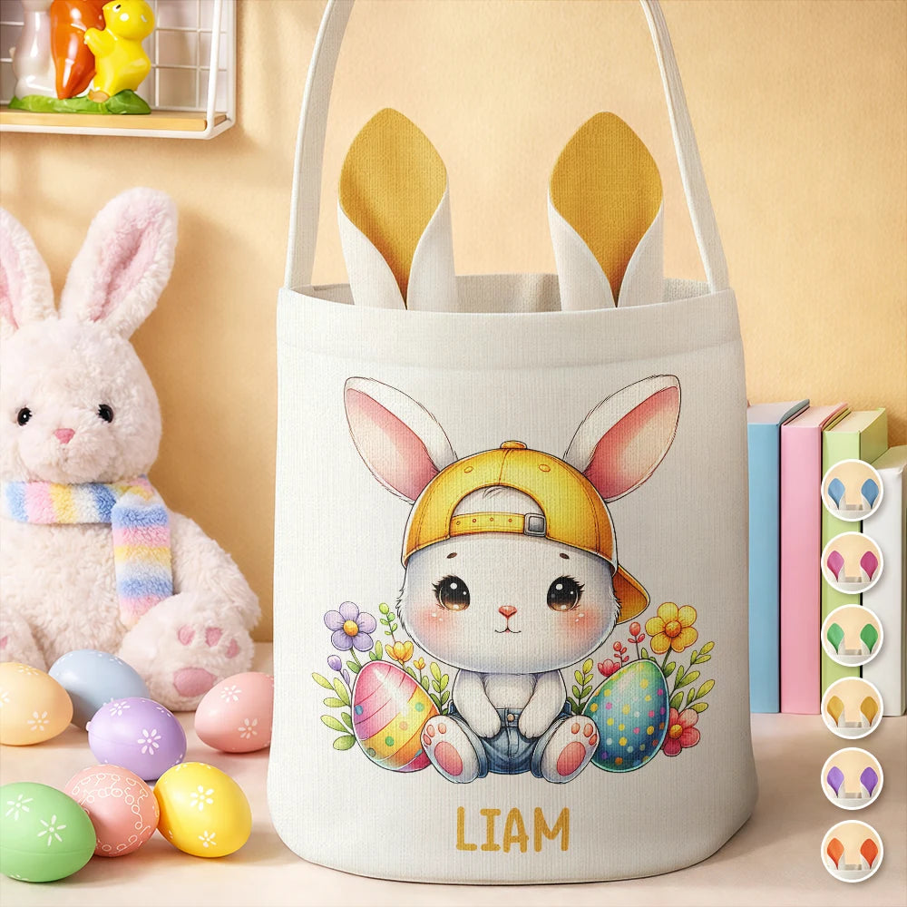Watercolor Easter Bunny With Name - Personalized Bunny Ears Bucket Bag