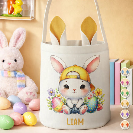 Watercolor Easter Bunny With Name - Personalized Bunny Ears Bucket Bag