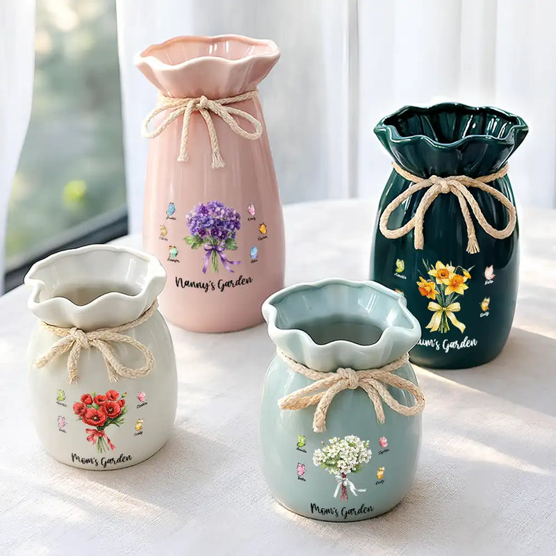 Gift For Grandma,Gift For Mother,Gift For Women,Happy,Top Market - Watercolor Grandma's Garden Blooming With Love - Personalized Ribbon Tie Flower Vase