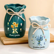 Gift For Grandma,Gift For Mother,Gift For Women,Happy,Top Market - Watercolor Grandma's Garden Blooming With Love - Personalized Ribbon Tie Flower Vase