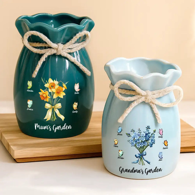 Gift For Grandma,Gift For Mother,Gift For Women,Happy,Top Market - Watercolor Grandma's Garden Blooming With Love - Personalized Ribbon Tie Flower Vase