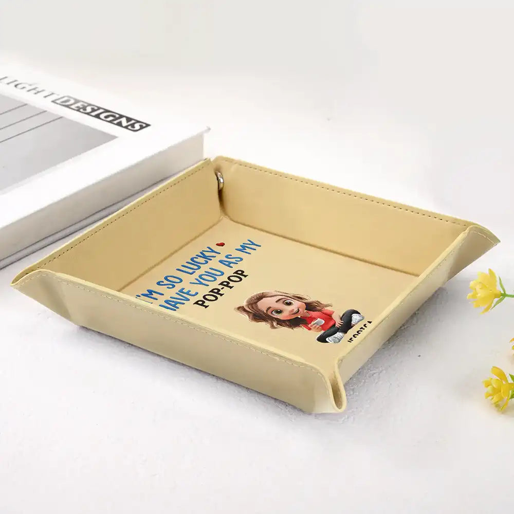 Gift For Father,Gift For Men,Gift For Husband,Happy,Gift For Yourself - We Are So Lucky To Have You - Personalized Leather Valet Tray