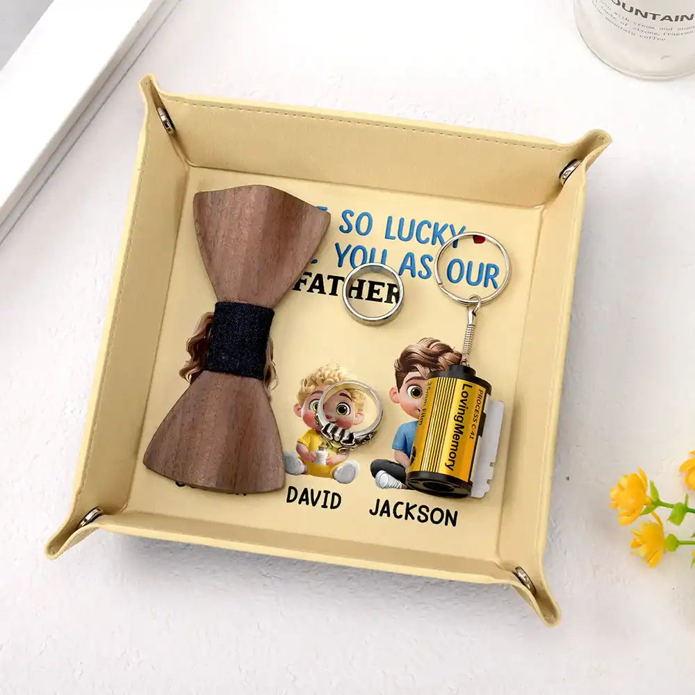 Gift For Father,Gift For Men,Gift For Husband,Happy,Gift For Yourself - We Are So Lucky To Have You - Personalized Leather Valet Tray