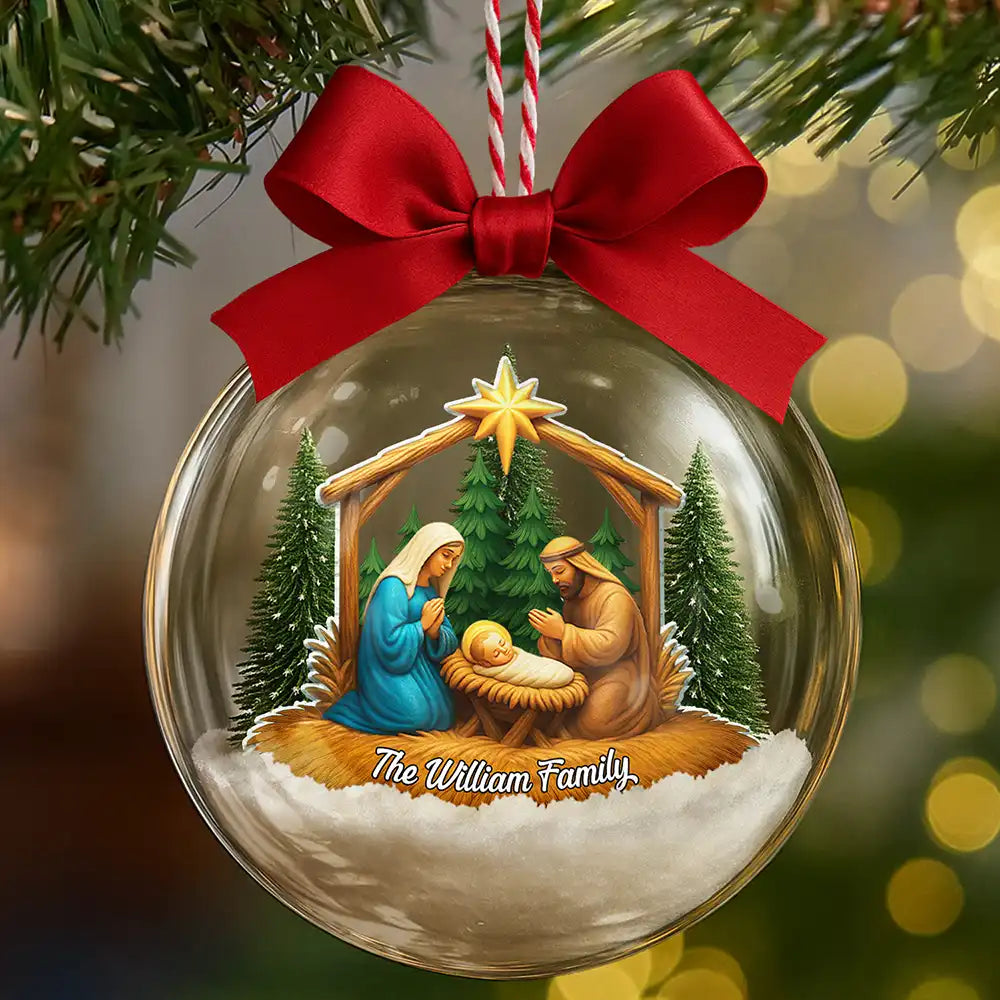 Christmas,Christian,Love - We Believe Nativity Family - Personalized 3D Acrylic Ball Ornament