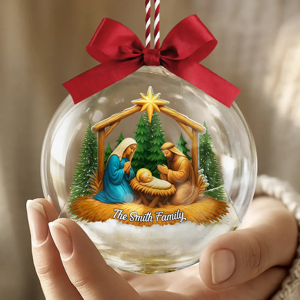 Christmas,Christian,Love - We Believe Nativity Family - Personalized 3D Acrylic Ball Ornament
