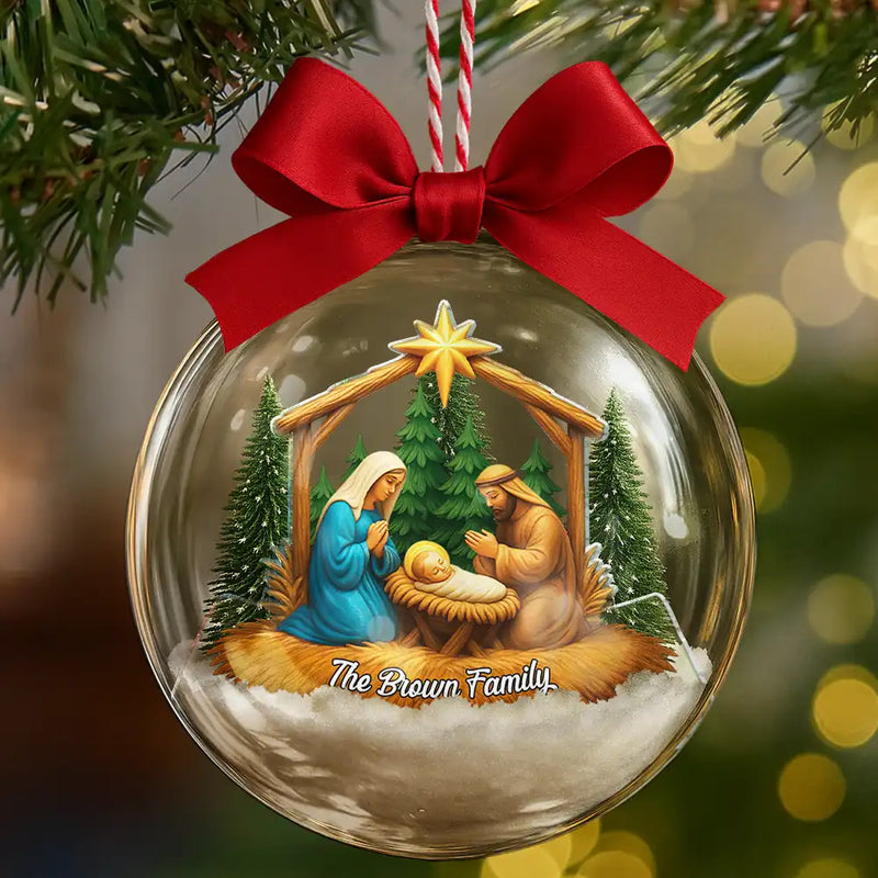 Christmas,Christian,Love - We Believe Nativity Family - Personalized 3D Acrylic Ball Ornament