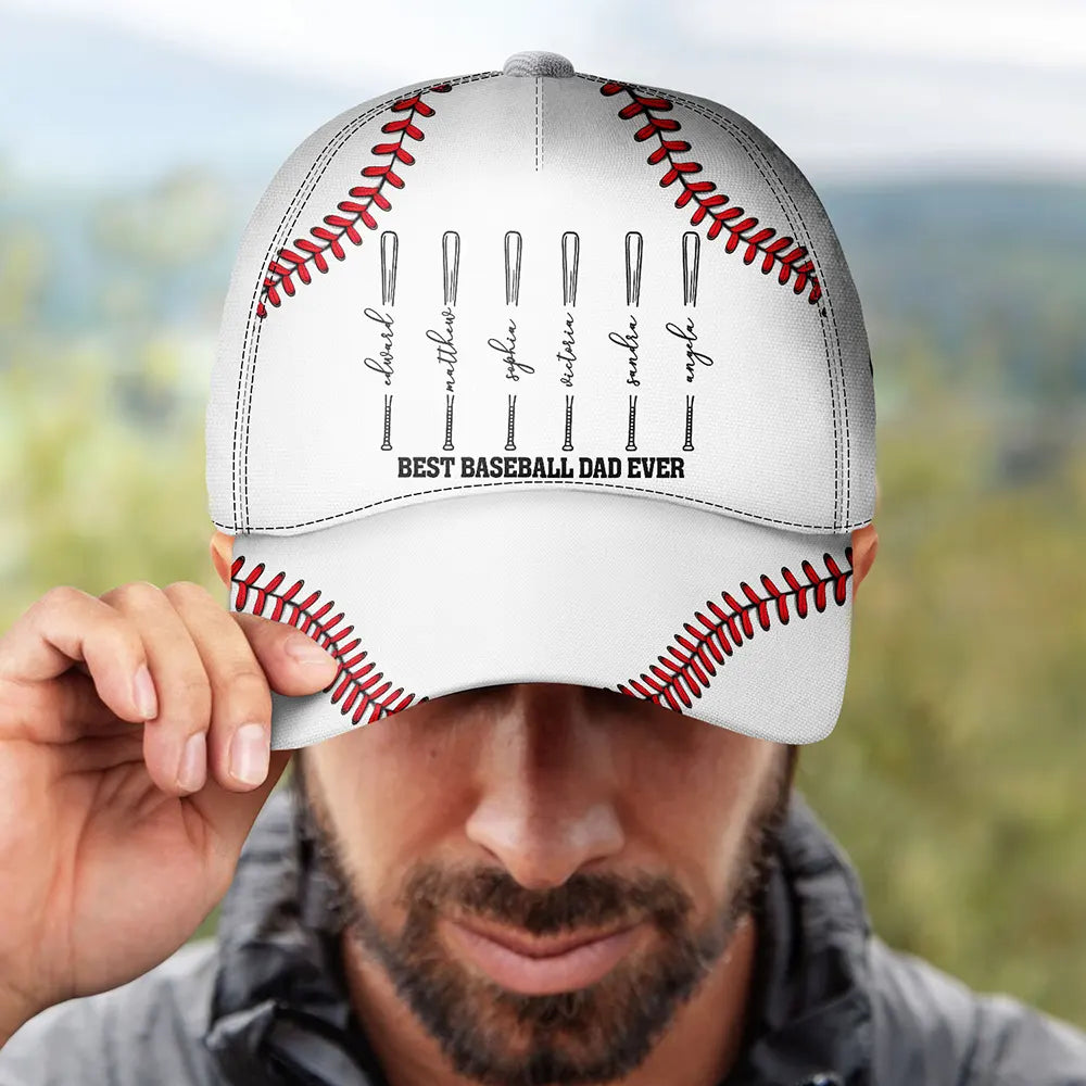 Gift For Father,Gift For Grandpa,Baseball,Non-Eng,Icon,Proud - We Caught The Best Dad Baseball Bat - Personalized Classic Cap