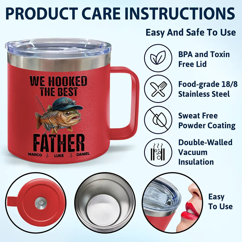 Gift For Father,Fishing,Humorous,Icon - We Hooked The Best Dad Grandpa - Personalized 14oz Stainless Steel Tumbler With Handle