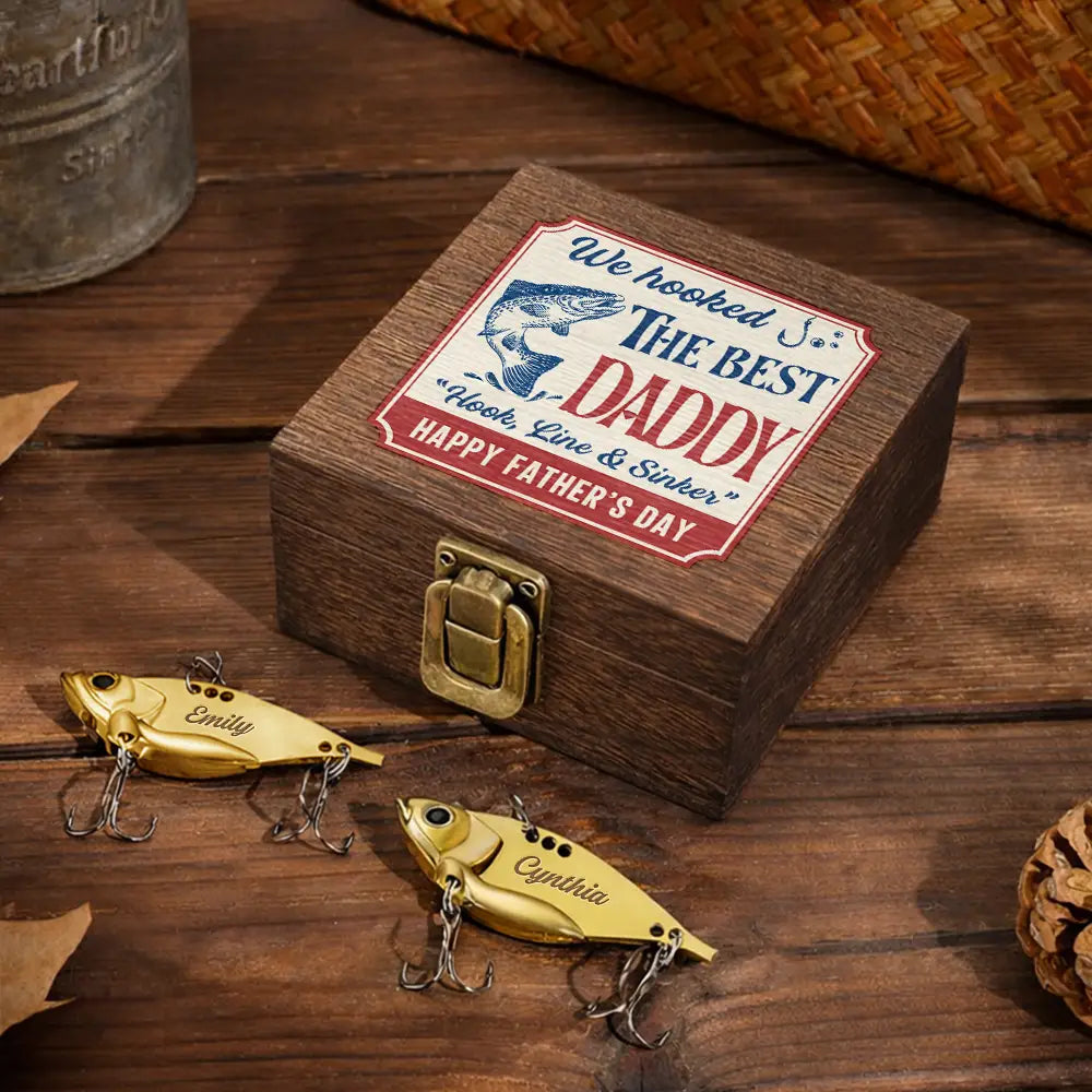 Gift For Father,Fishing,Top Market,Playful,Custom Text - We Hooked The Best Dad Grandpa - Personalized Metal Fish Lure Set