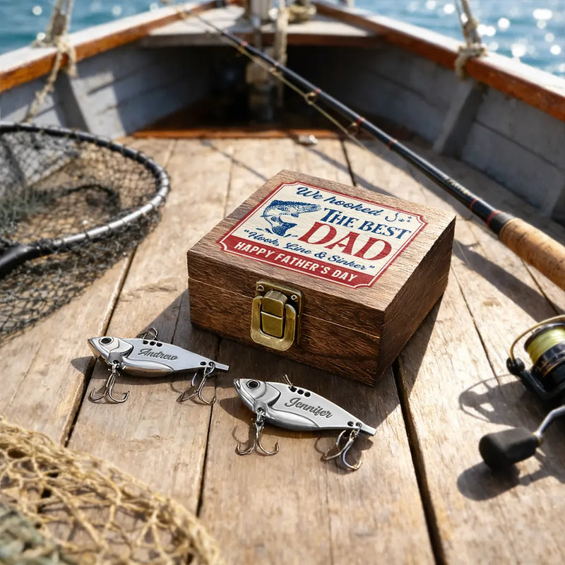 Gift For Father,Fishing,Top Market,Playful,Custom Text - We Hooked The Best Dad Grandpa - Personalized Metal Fish Lure Set