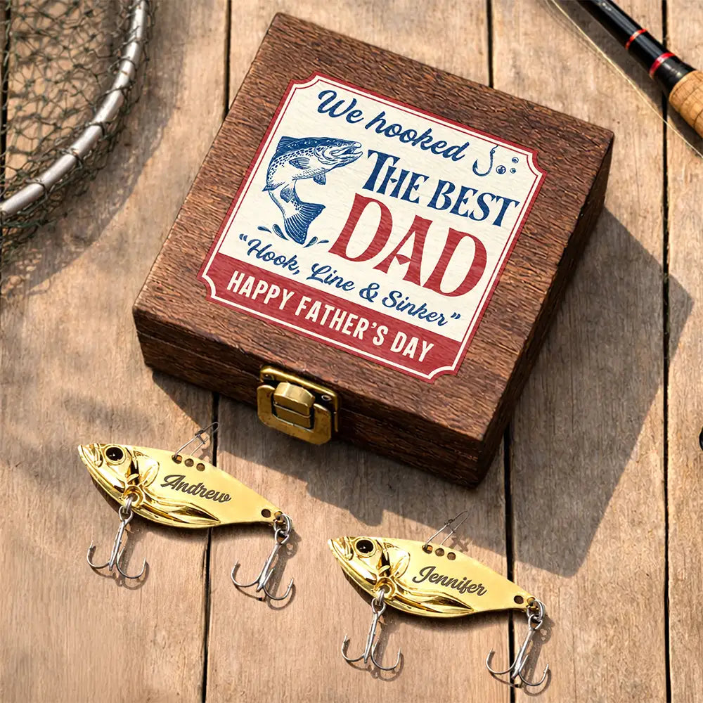 Gift For Father,Fishing,Top Market,Playful,Custom Text - We Hooked The Best Dad Grandpa - Personalized Metal Fish Lure Set