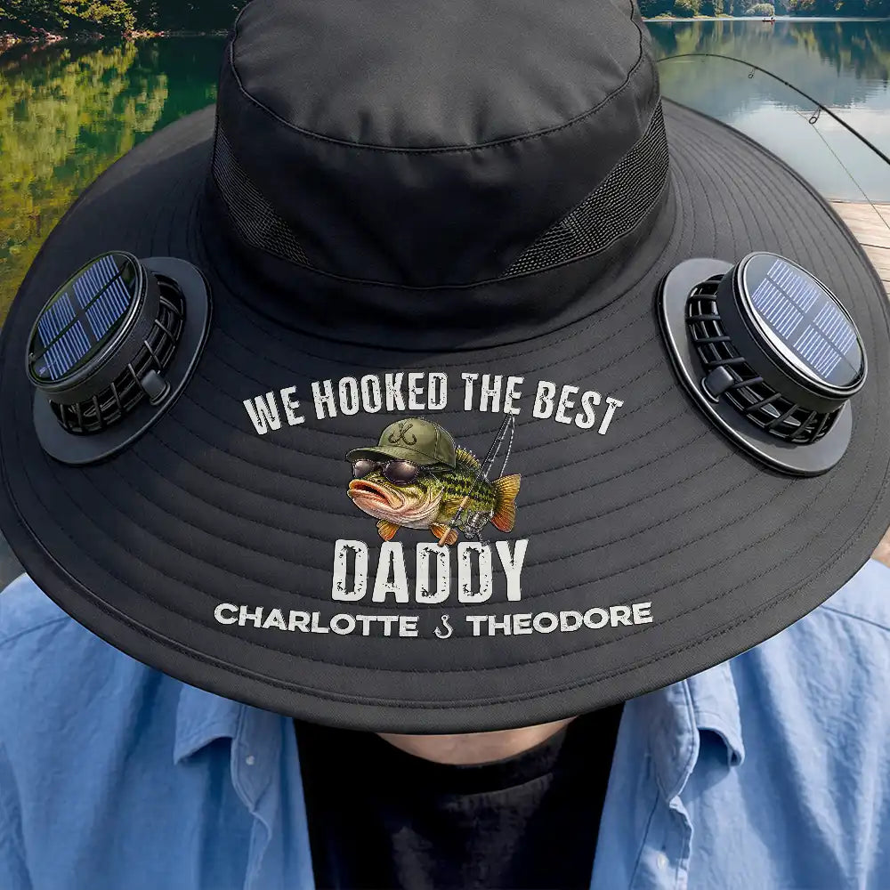 Gift For Husband,Gift For Men,Gift For Yourself,Gift For Grandpa,Gift For Father,Fishing,Icon,Humorous - We Hooked The Best Dad Grandpa - Personalized Solar Fan Hat
