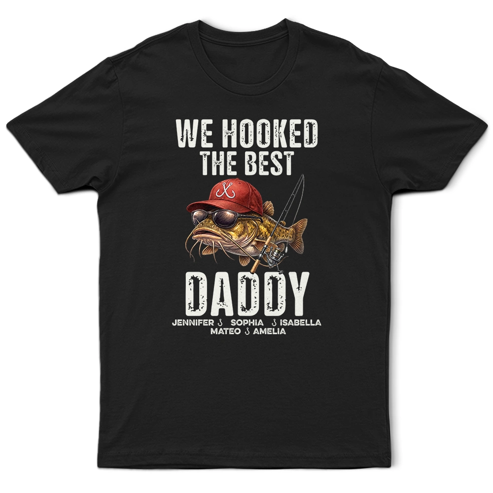 Dad's Hobby,Step Dad,Dad - Children,Gift For Father,Gift For Husband,Gift For Men,Gift For Grandpa,Fishing,Icon,Grateful - We Hooked The Best Dad Grandpa - Personalized T Shirt