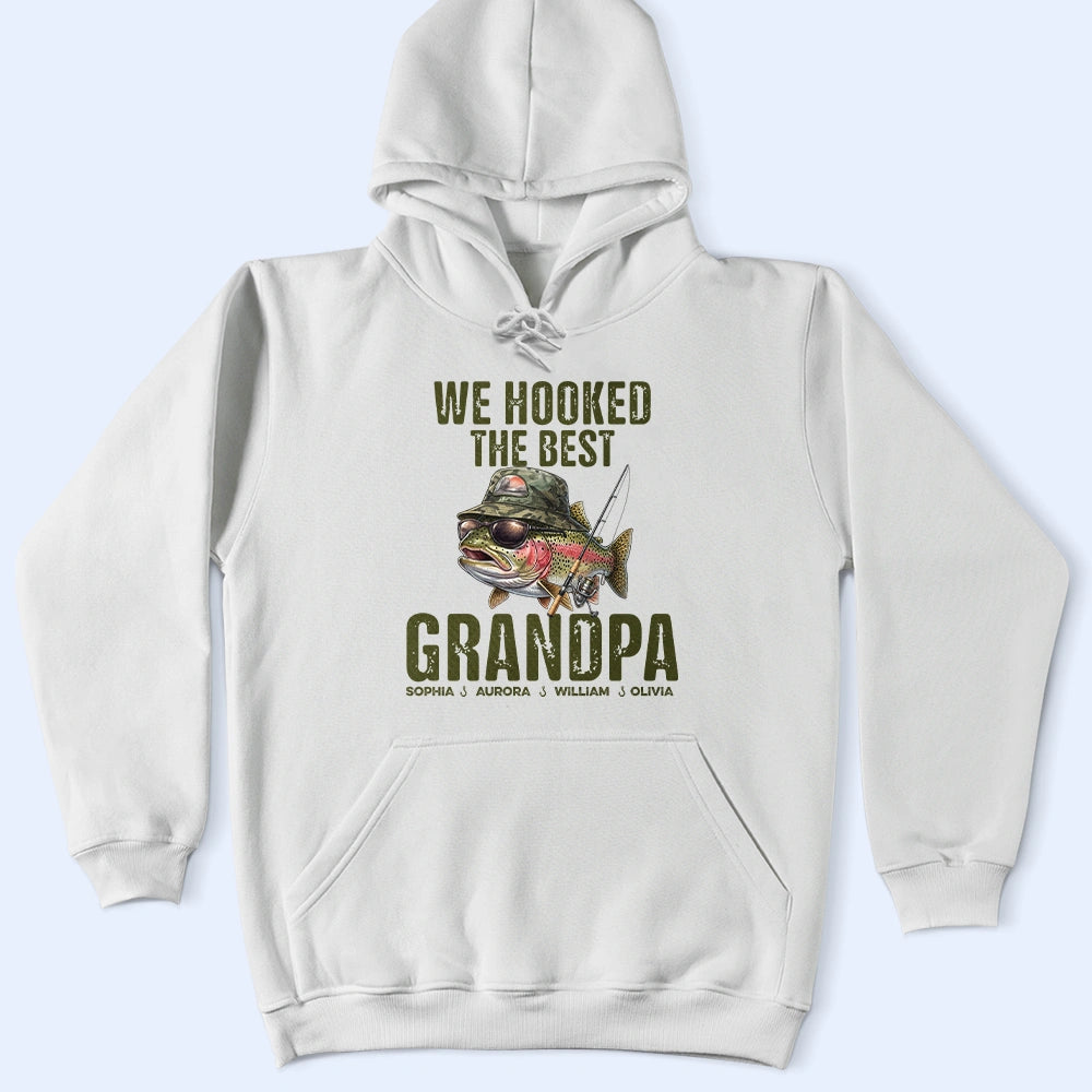 Dad's Hobby,Step Dad,Dad - Children,Gift For Father,Gift For Husband,Gift For Men,Gift For Grandpa,Fishing,Icon,Grateful - We Hooked The Best Dad Grandpa - Personalized T Shirt
