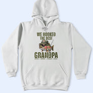 Dad's Hobby,Step Dad,Dad - Children,Gift For Father,Gift For Husband,Gift For Men,Gift For Grandpa,Fishing,Icon,Grateful - We Hooked The Best Dad Grandpa - Personalized T Shirt