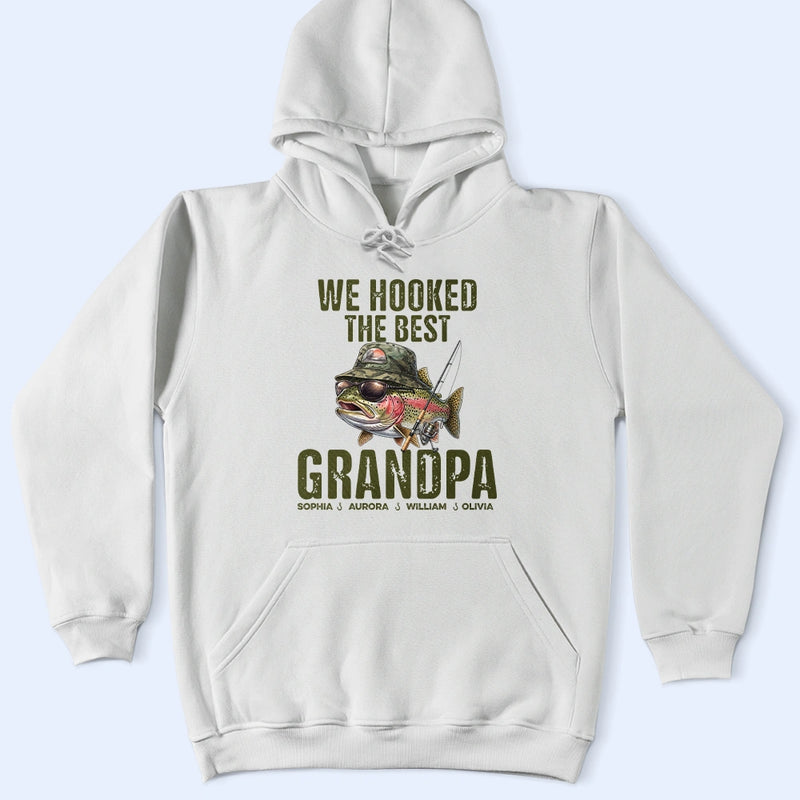 Dad's Hobby,Step Dad,Dad - Children,Gift For Father,Gift For Husband,Gift For Men,Gift For Grandpa,Fishing,Icon,Grateful - We Hooked The Best Dad Grandpa - Personalized T Shirt