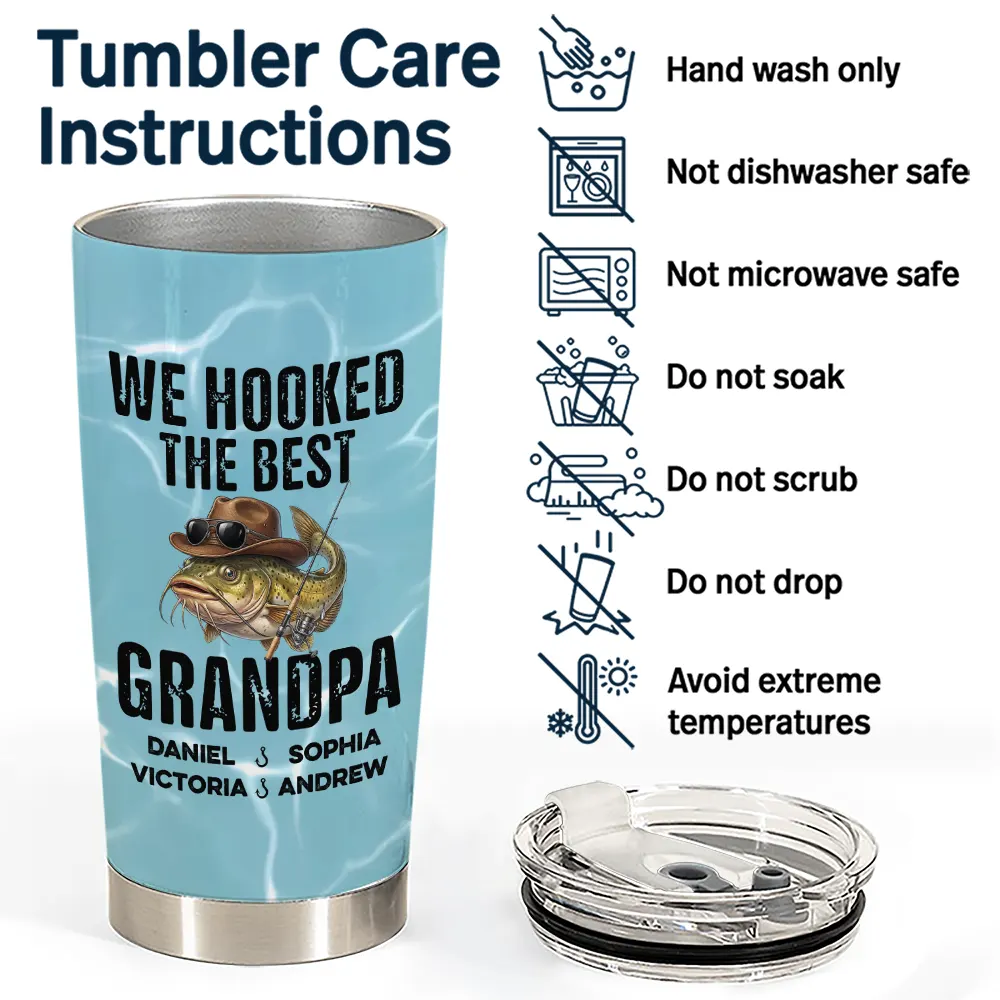 Gift For Husband,Gift For Men,Gift For Yourself,Gift For Grandpa,Gift For Father,Fishing,Icon,Humorous - We Hooked The Best Dad Grandpa - Personalized Tumbler