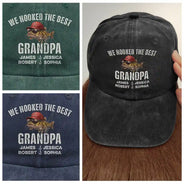 Gift For Husband,Gift For Men,Gift For Yourself,Gift For Grandpa,Gift For Father,Fishing,Icon,Humorous - We Hooked The Best Dad Grandpa - Personalized Vintage Washed Denim Cap