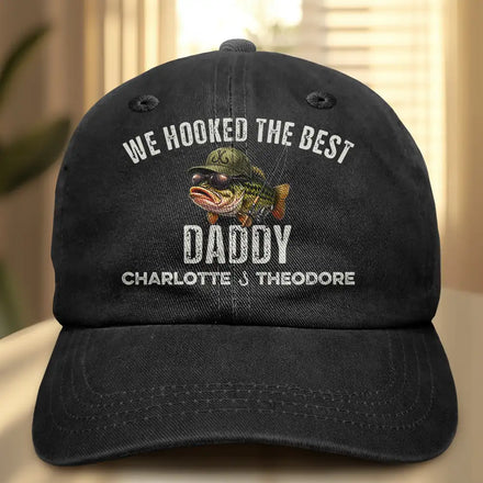 We Hooked The Best Dad Grandpa - Personalized Vintage Washed Denim Cap