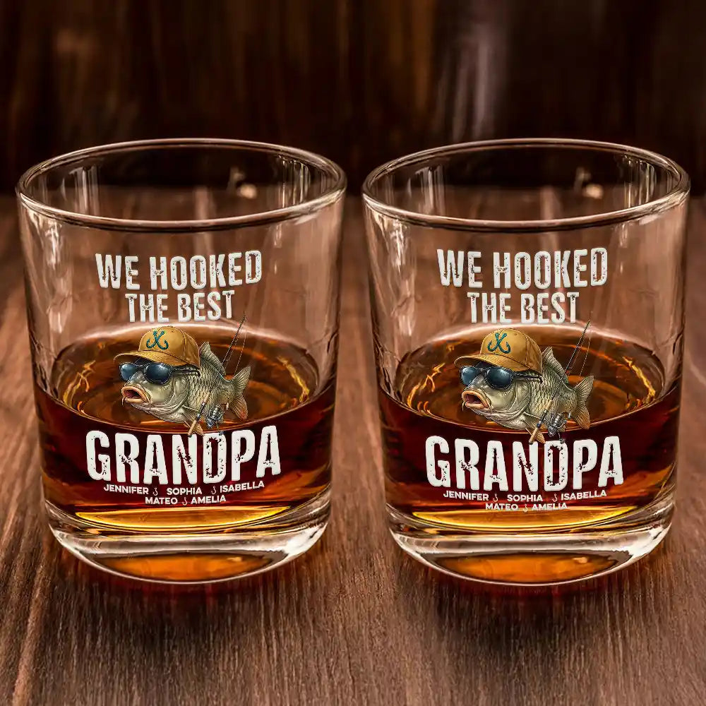 Gift For Husband,Gift For Men,Gift For Yourself,Gift For Grandpa,Gift For Father,Fishing,Icon,Humorous - We Hooked The Best Dad Grandpa - Personalized Whiskey Glass
