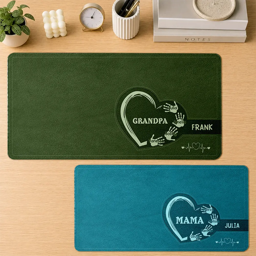 Gift For Husband,Gift For Uncle,Gift For Grandpa,Gift For Father,Dad - Children,Grandpa - Grandkids,Non-Eng,Icon,Sentimental - We Love You Grandpa Dad Kids Handprints - Personalized Leather Desk Mat