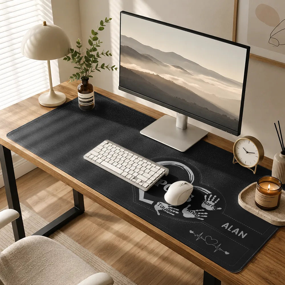 Gift For Husband,Gift For Uncle,Gift For Grandpa,Gift For Father,Dad - Children,Grandpa - Grandkids,Non-Eng,Icon,Sentimental - We Love You Grandpa Dad Kids Handprints - Personalized Leather Desk Mat