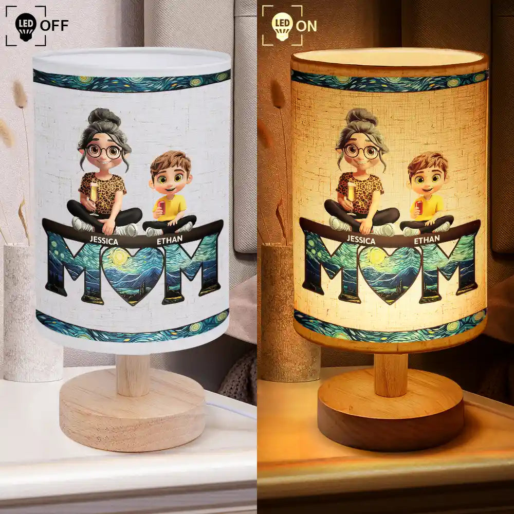 Gift For Grandma,Gift For Mother,Gift For Women,Mom,Children,Gift For Wife - We Love You Mom 3D Cartoon Mother And Kids - Personalized Fabric Lamp