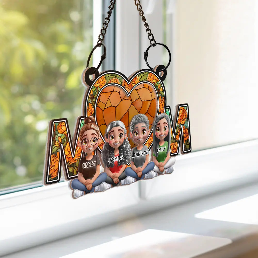 Gift For Mother,Mom - Daughters (Adult),Gift For Daughter,Happy - We Love You Mom Mother Daughter - Personalized Window Hanging Suncatcher Ornament