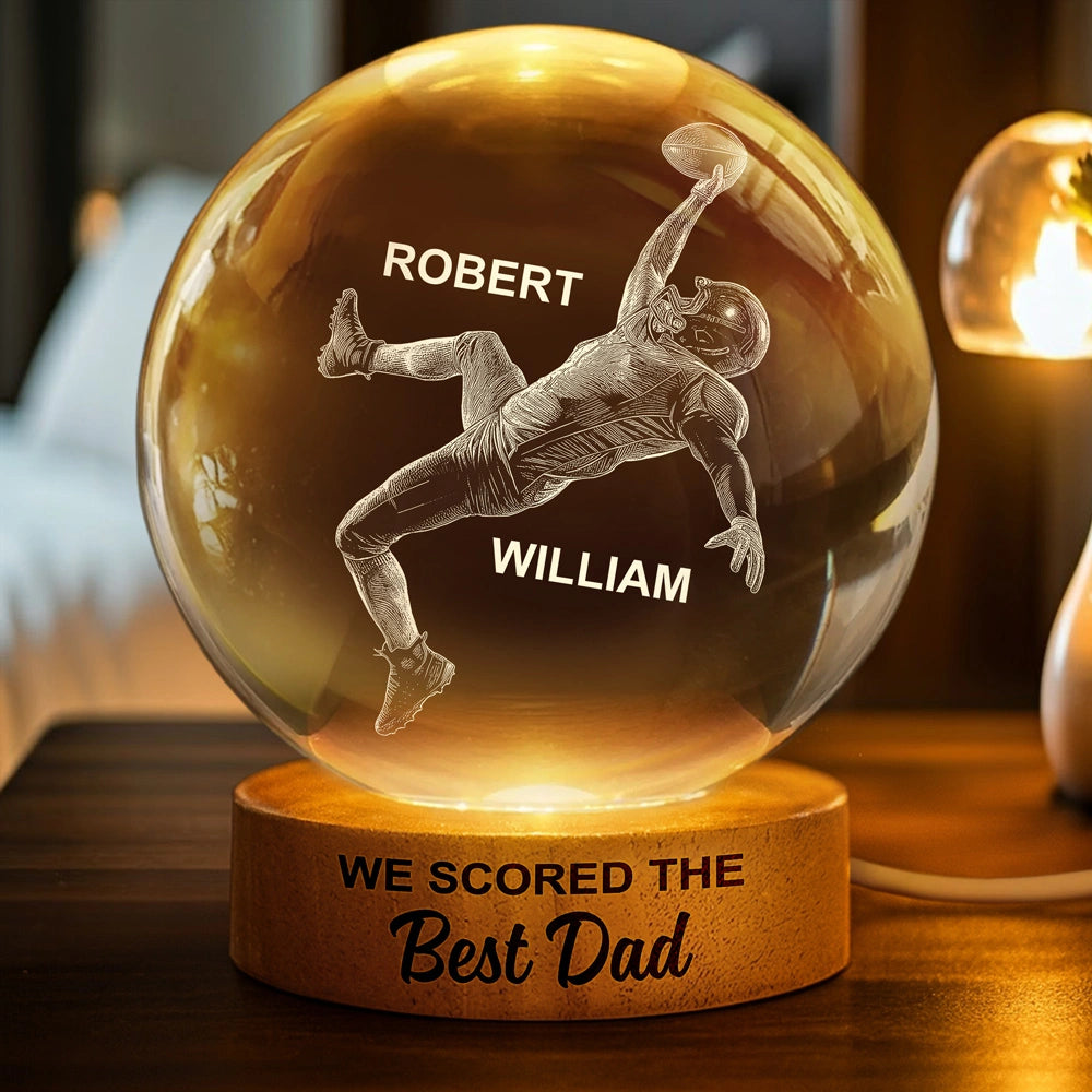 Sport Dad,Gift For Father,Happy,Football - We Scored The Best Dad Papa American Football - Personalized Crystal Globe Lamp