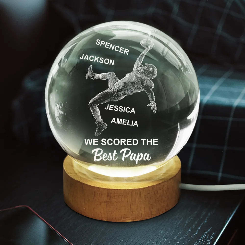 Sport Dad,Gift For Father,Happy,Football - We Scored The Best Dad Papa American Football - Personalized Crystal Globe Lamp