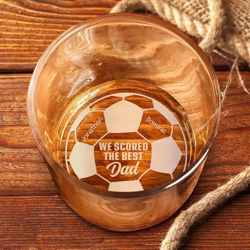 Sport Dad,Gift For Father,Football (Soccer),Happy,Custom Text - We Scored The Best Dad Papa Soccer Football - Personalized Engraved Whiskey Glass