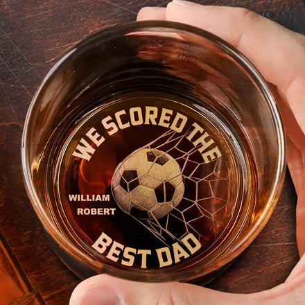 We Scored The Best Dad Papa Soccer Football - Personalized Engraved Whiskey Glass
