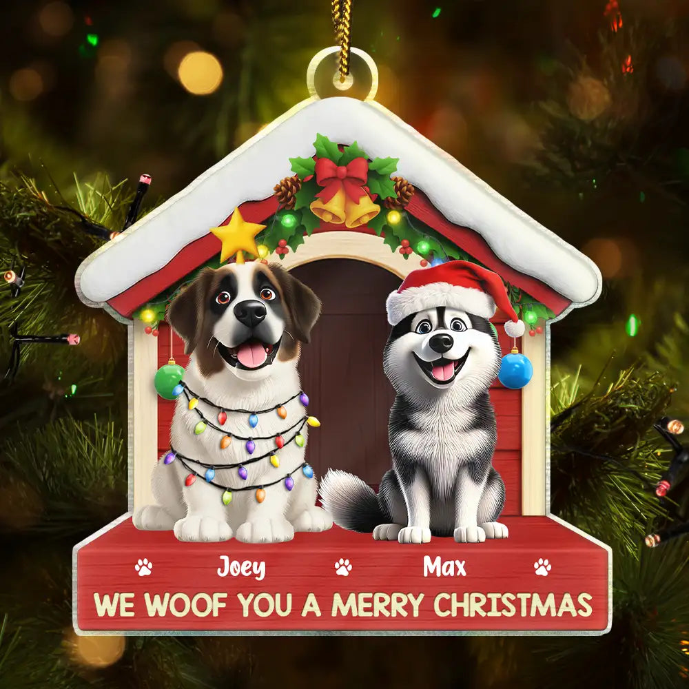 Dog Lovers,Dog Mom,Dog Dad,Dog Couple,Gift For Women,Gift For Men,Christmas,Happy - We Woof You A Merry Christmas - Personalized Custom Shaped Acrylic Ornament