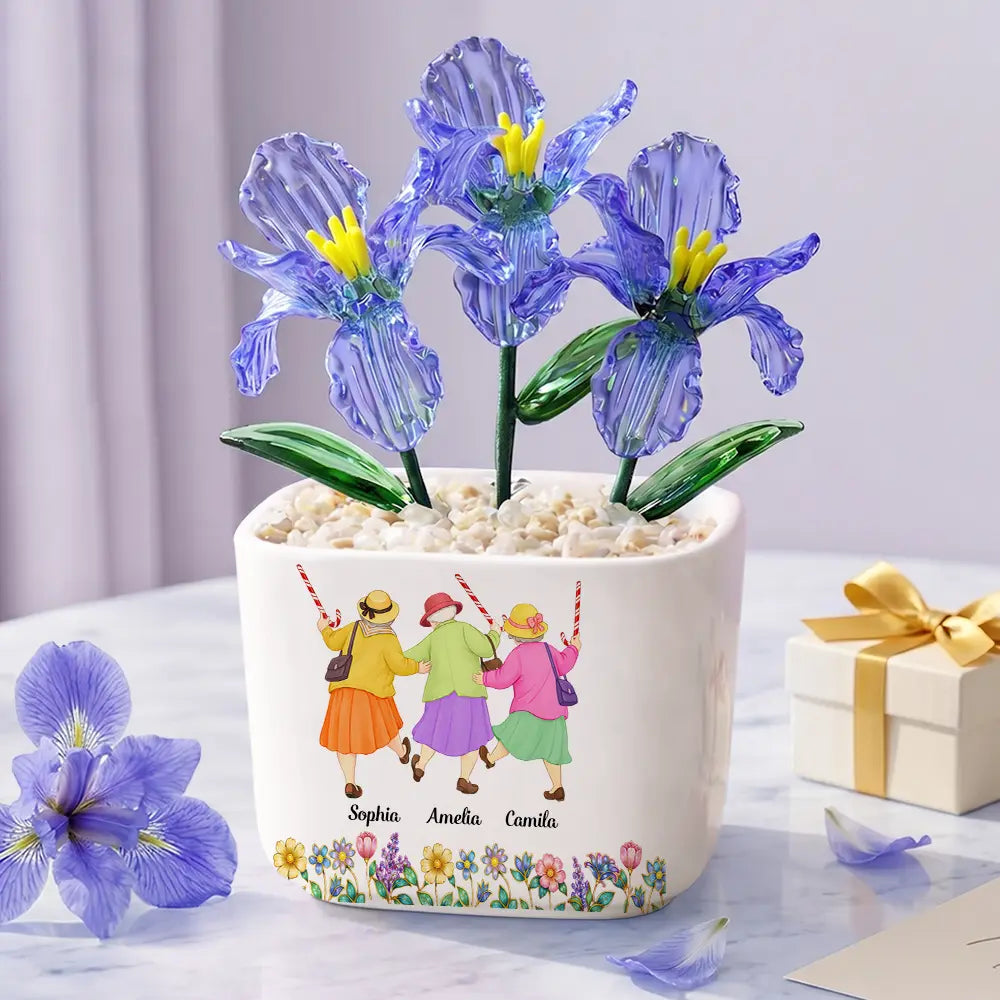 Gift For Bestie, Old Besties, Top Market, Humorous, Vector - We'll Be Friends Until We're Old And Senile - Personalized Glass Flower Plant Pot