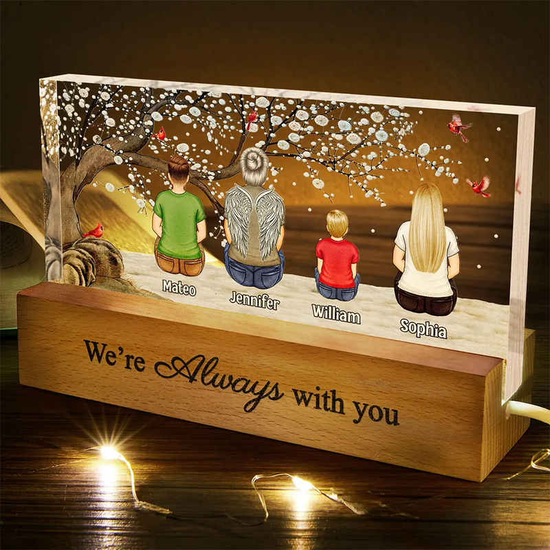 Love,Memorial,Family,Parents,Gift For Grandparents,Gift For Sibling - We're Always With You Memorial Family - Personalized Rectangle LED Light