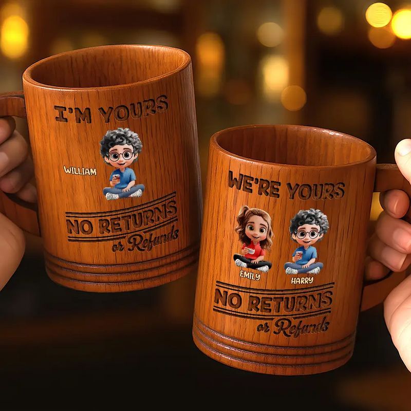 Gift For Grandparents, Happy - We're Yours No Returns - Personalized Wooden Mug