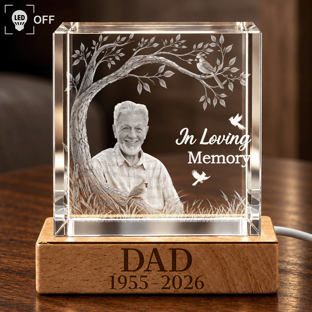 Cozy,Custom Photo,Family,Indoor Decor,Memorial,Memorial Loved One,Remove BG Photo - Sympathy Christmas Gift For Loss Of Dad - Personalized Custom Photo When You Miss Me Have No Fear Crystal Cube Lamp